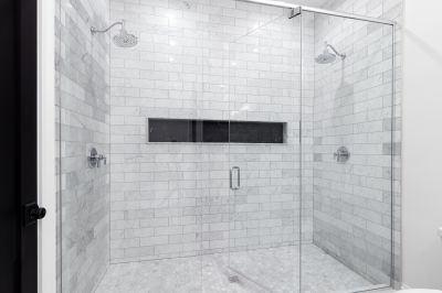 Contemporary Shower with Dark Tiles